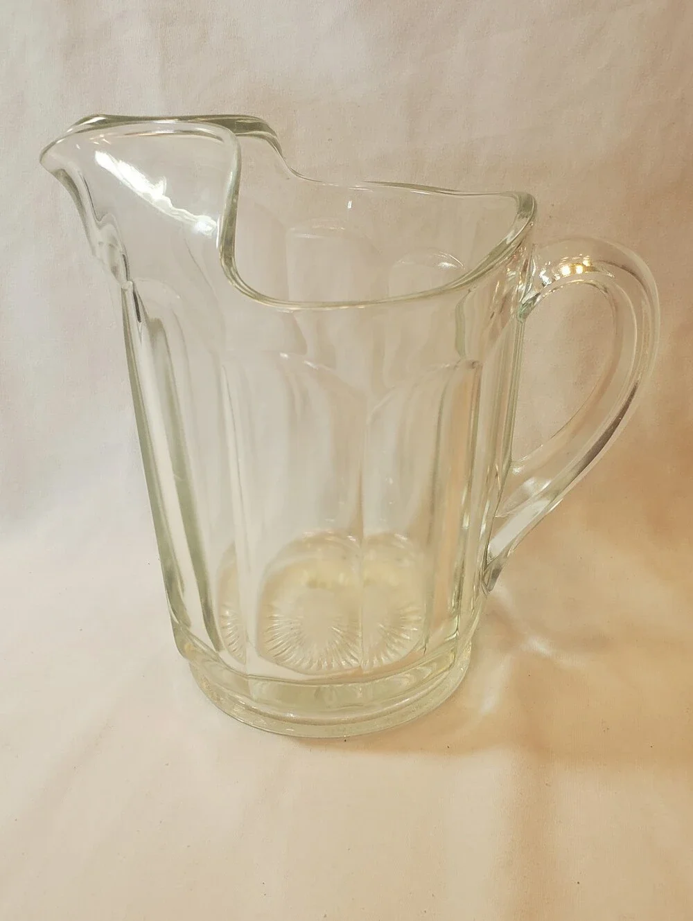 Depression Glass Vtg Clear Glass Panel Pitcher - Classic Beverage Server Ice Lip